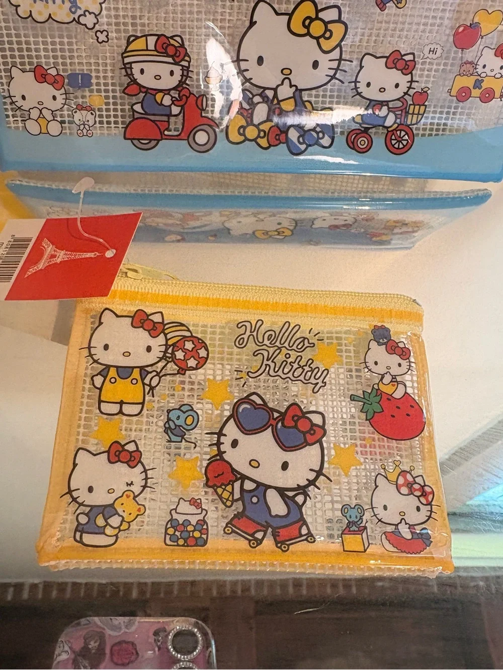 Hello Kitty blue and yellow pencil case bundle